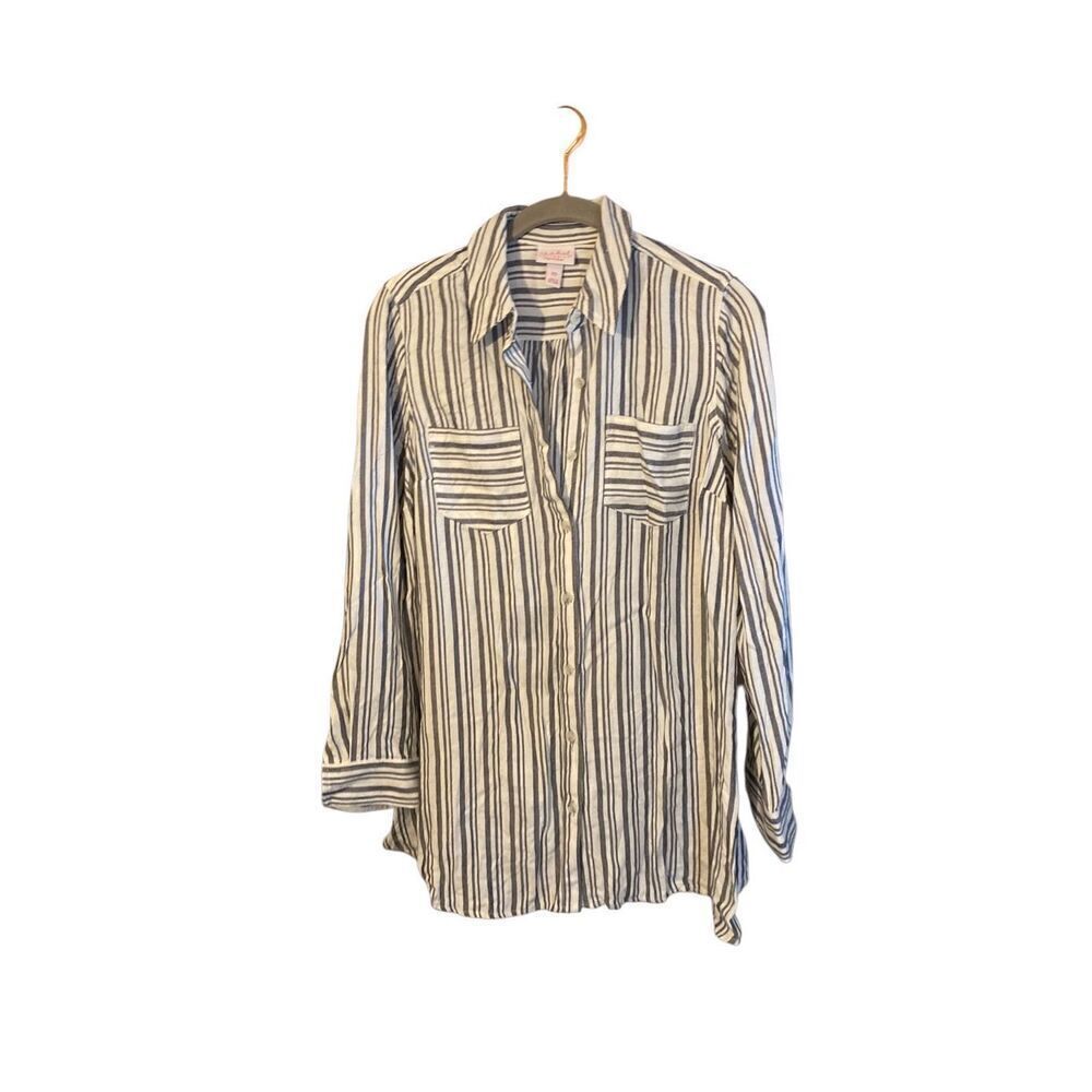 Isabel women’s maternity white striped button-down shirt size XS ￼